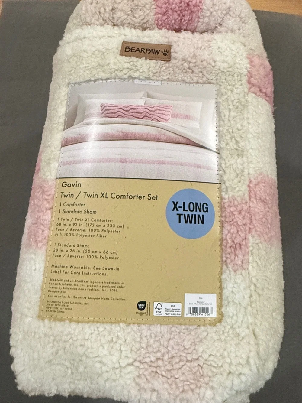 BearPaw Gavin Twin XL Comforter Set in Pink and Cream Sherpa